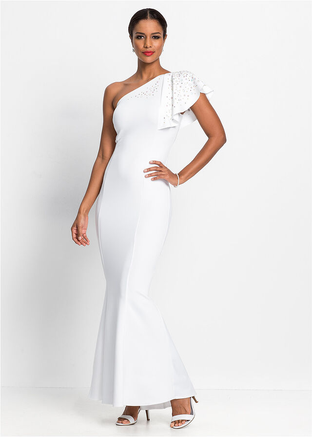 Biele jednoduché večerné šaty - popolnočné šaty z Bonprix