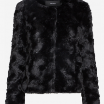 Vero moda - prechodný čierny kožušinový kabát